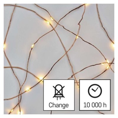 Dekoracje - 20 LED nano łezki 1,9m 2x AA ciepła biel, IP20, miedziany przewód, IP20 timer