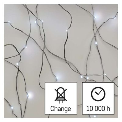 Dekoracje- 100LED nano łezki 10m zimna biel, srebrny przewód, IP44 timer