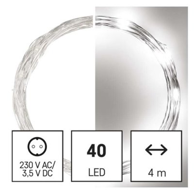 Dekoracje - 40 LED nano łezki 4m ciepła biel, srebrny przewód, IP44 timer