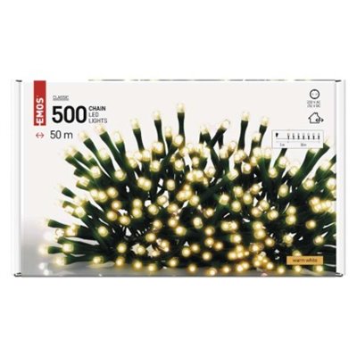 Lampki choinkowe Classic 500 LED 50m ciepła biel, zielony przewód, IP44, timer