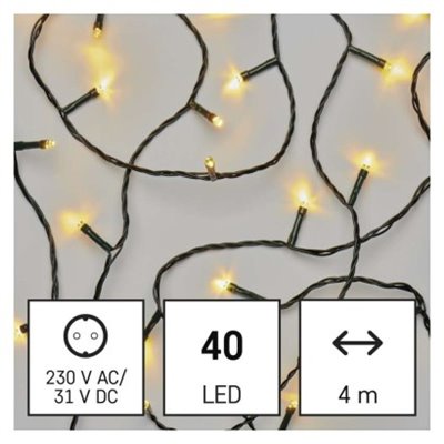 Lampki choinkowe Classic 40 LED 4m ciepła biel, zielony przewód, IP44, timer