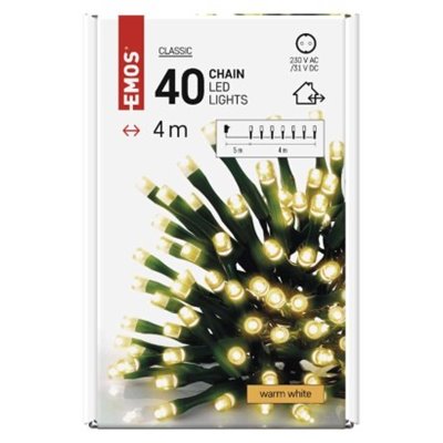 Lampki choinkowe Classic 40 LED 4m ciepła biel, zielony przewód, IP44, timer