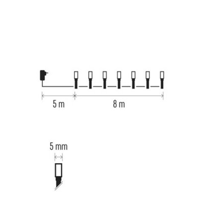 Lampki choinkowe Classic 80 LED 8m ciepła biel, zielony przewód, IP44, timer