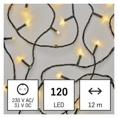 Lampki choinkowe Classic 120 LED 12m ciepła biel, zielony przewód, IP44, timer