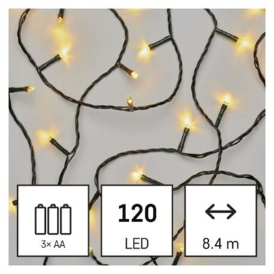 Lampki choinkowe Classic 120 LED 8,4m 3x AA, ciepła biel, czarny, IP44, timer