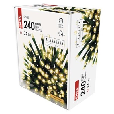 Lampki choinkowe Classic 240 LED 24m ciepła biel, zielony przewód, IP44, timer