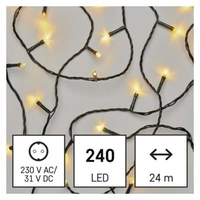 Lampki choinkowe Classic 240 LED 24m ciepła biel, zielony przewód, IP44, timer