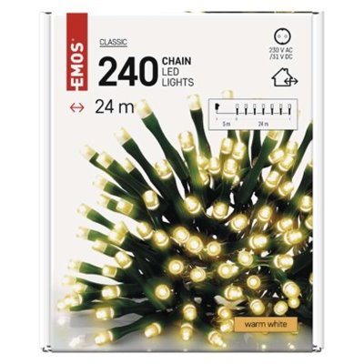 Lampki choinkowe Classic 240 LED 24m ciepła biel, zielony przewód, IP44, timer