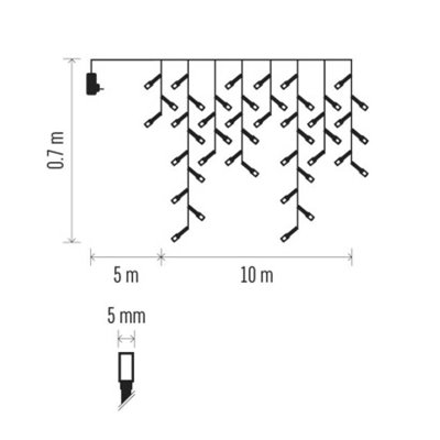 Oświetlenie świąteczne sople 600 LED 10m, ciepła biel, zielony przew., 8 programów, IP44