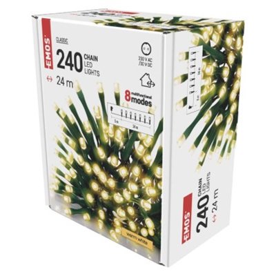 Lampki choinkowe 240 LED 24m, ciepła biel, zielony przewód, 8 programów, IP44