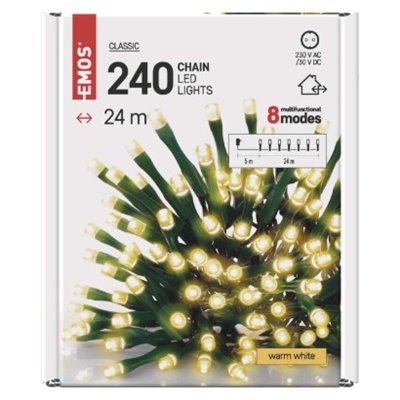 Lampki choinkowe 240 LED 24m, ciepła biel, zielony przewód, 8 programów, IP44