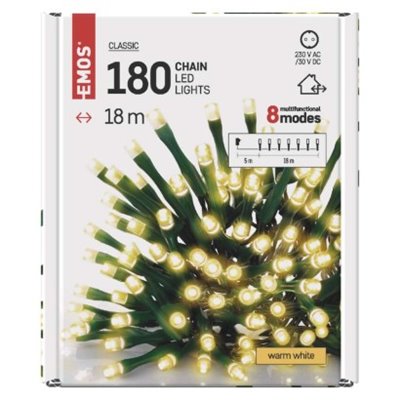 Lampki choinkowe 180 LED 18m, ciepła biel, zielony przewód, 8 programów, IP44