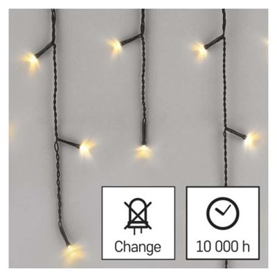 Oświetlenie świąteczne sople 200 LED 3,6m, ciepła biel, zielony przew., 8 programów, IP44