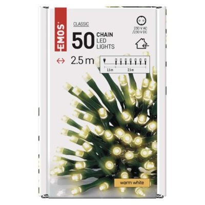 Lampki choinkowe Classic 50 LED 2,5m ciepła biel, zielony przewód, IP20