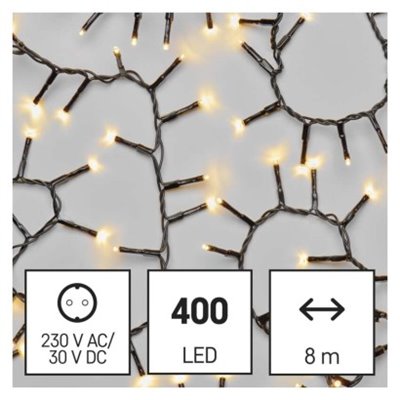 Lampki choinkowe LED Classic Cluster, jeżyk, 400 LED 8m, ciepła biel, czarny, IP44, timer