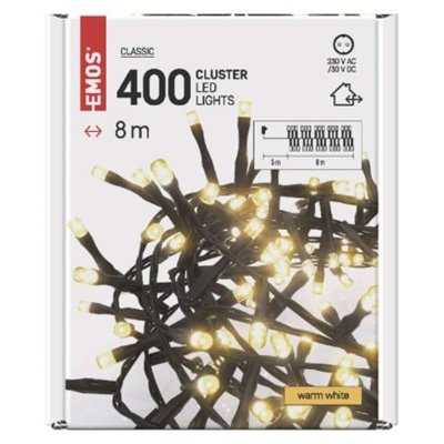 Lampki choinkowe LED Classic Cluster, jeżyk, 400 LED 8m, ciepła biel, czarny, IP44, timer