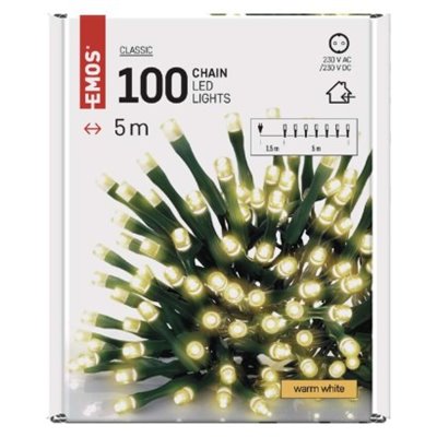 Lampki choinkowe Classic 100 LED 5m ciepła biel, zielony przewód, IP20