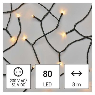 Lampki choinkowe Classic 80 LED 8m vintage, zielony przewód, IP44, timer