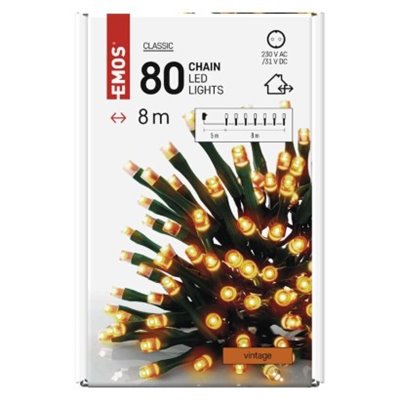 Lampki choinkowe Classic 80 LED 8m vintage, zielony przewód, IP44, timer