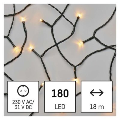 Lampki choinkowe Classic 180 LED 18m vintage, zielony przewód, IP44, timer