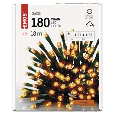 Lampki choinkowe Classic 180 LED 18m vintage, zielony przewód, IP44, timer