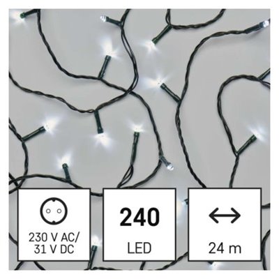 Lampki choinkowe 240 LED 24m, zimna biel, zielony przewód, 8 programów, IP44