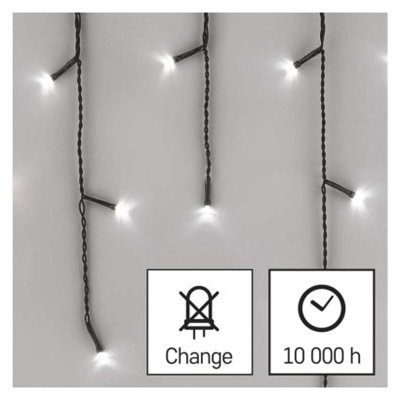 Oświetlenie świąteczne sople 200 LED 3,6m, zimna biel, zielony przew., 8 programów, IP44