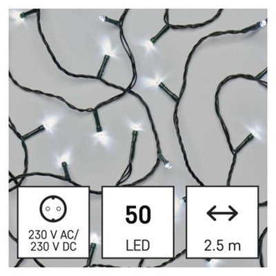 Lampki choinkowe Classic 50 LED 2,5m zimna biel, zielony przewód, IP20