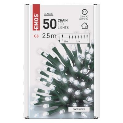 Lampki choinkowe Classic 50 LED 2,5m zimna biel, zielony przewód, IP20