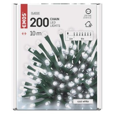 Lampki choinkowe Classic 200 LED 10m zimna biel, zielony przewód, IP20