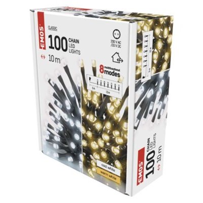 Lampki choinkowe 100LED 10m, 2 w 1 zimna biel lub ciepła biel, czarny, 8 programów, IP44