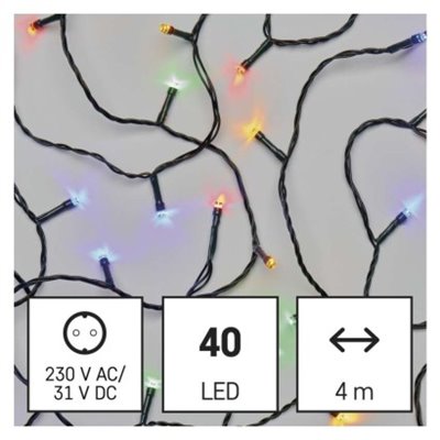 Lampki choinkowe Classic 40 LED 4m multikolor, zielony przewód, IP44, timer