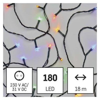 Lampki choinkowe Classic 180 LED 18m multikolor, ziel. przew., IP44, timer