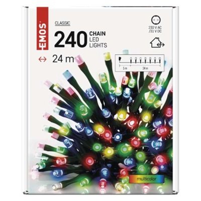 Lampki choinkowe Classic 240 LED 24m multikolor, ziel. przew., IP44, timer