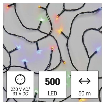 Lampki choinkowe Classic 500 LED 50m multikolor, ziel. przewód, IP44, timer