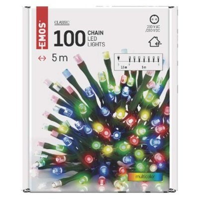 Lampki choinkowe Classic 100 LED 5m multikolor, zielony przewód, IP20