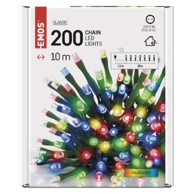 Lampki choinkowe Classic 200 LED 10m multikolor, zielony przewód, IP20