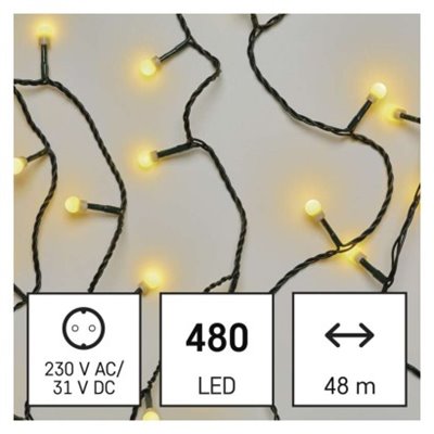 Lampki choinkowe 480 LED cherry 48m , ciepła biel, zielony przewód, IP44, timer