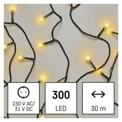 Lampki choinkowe 300 LED cherry 30m , ciepła biel, zielony przewód, IP44, timer