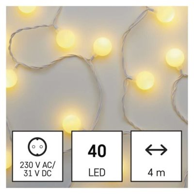 Dekoracje - 40 LED big cherry 4m IP44 ciepła biel, biały przewód, IP44, timer