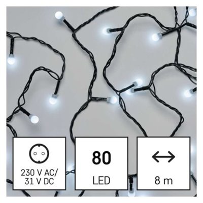 Lampki choinkowe 80 LED cherry 8m , zimna biel, zielony przewód, IP44, timer