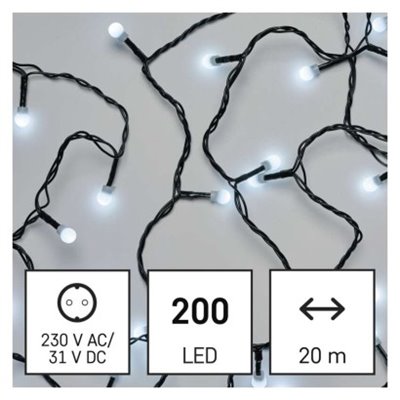 Lampki choinkowe 200 LED cherry 20m , zimna biel, zielony przewód, IP44, timer