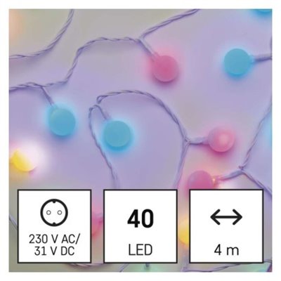 Dekoracje - 40 LED big cherry 4m IP44 multikolor, biały przewód, IP44, timer