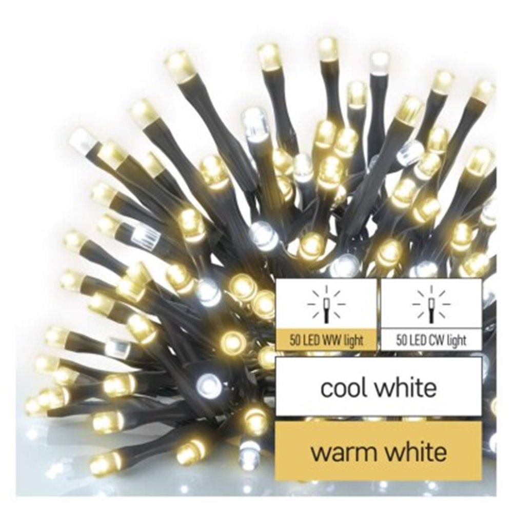 Oświetlenie łączone Standard - łańcuch 100 LED 10m ciepła + zimna biel, IP44