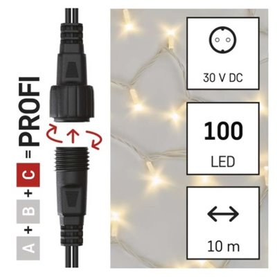 Oświetlenie łączone Profi - łańcuch 100 LED 10m ciepła biel, biały przewód, IP44