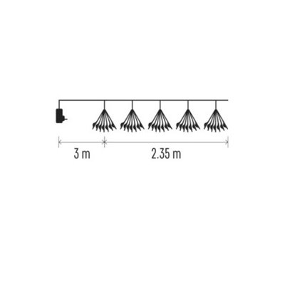 Dekoracje - 150 LED 2,35 m nano łezki frędzle ciepła biel, zielony przewód, IP20, timer