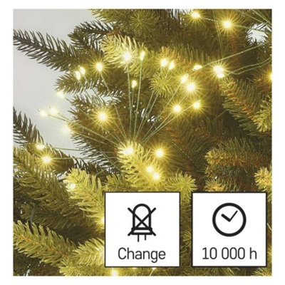 Dekoracje - 150 LED 2,35 m nano łezki frędzle ciepła biel, zielony przewód, IP20, timer