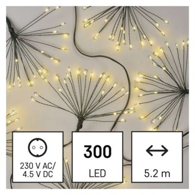 Dekoracje - 300 LED 5,2 m nano łezki frędzle ciepła biel, zielony przewód, IP20, timer