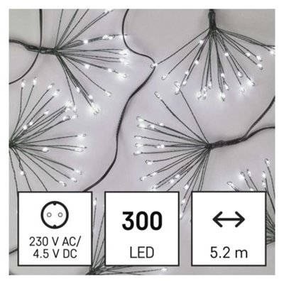 Dekoracje - 300 LED 5,2 m nano łezki frędzle zimna biel, zielony przewód, IP20, timer