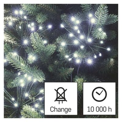 Dekoracje - 300 LED 5,2 m nano łezki frędzle zimna biel, zielony przewód, IP20, timer